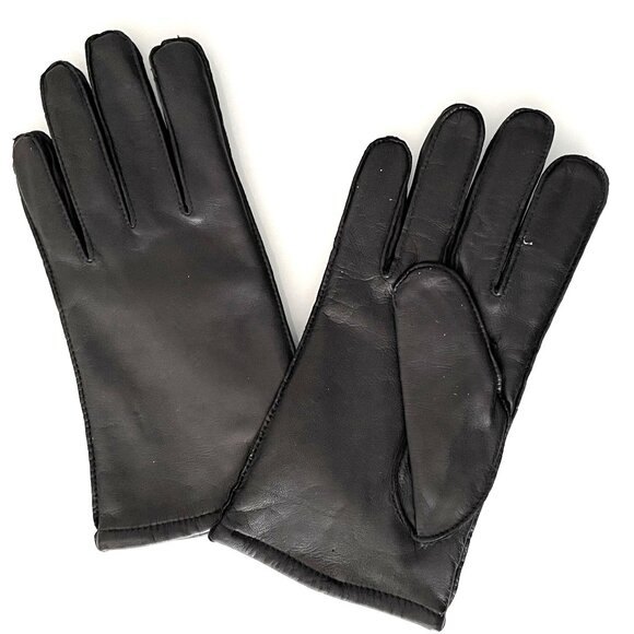 Mens Soft Black Leather Gloves w. Flannel Lining - Never Worn - Large - Picture 1 of 3